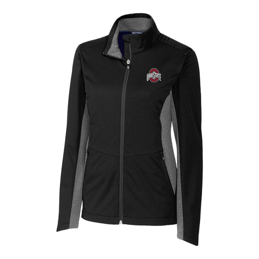 Women's Cutter & Buck Black Ohio State Buckeyes Navigate Softshell Full-Zip Jacket