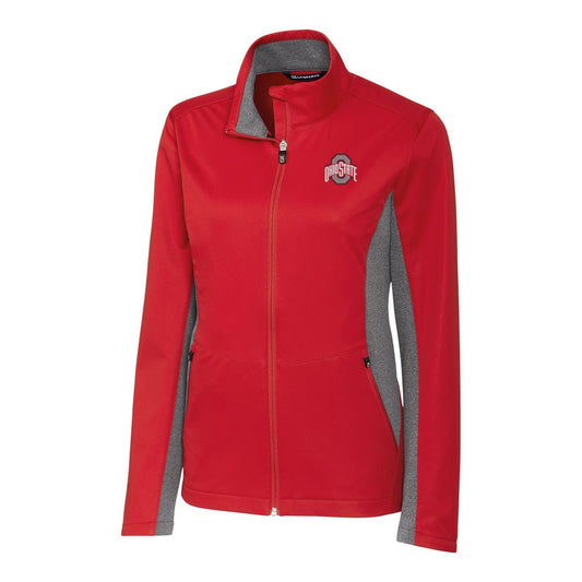 Women's Cutter & Buck Scarlet Ohio State Buckeyes Navigate Softshell Full-Zip Jacket