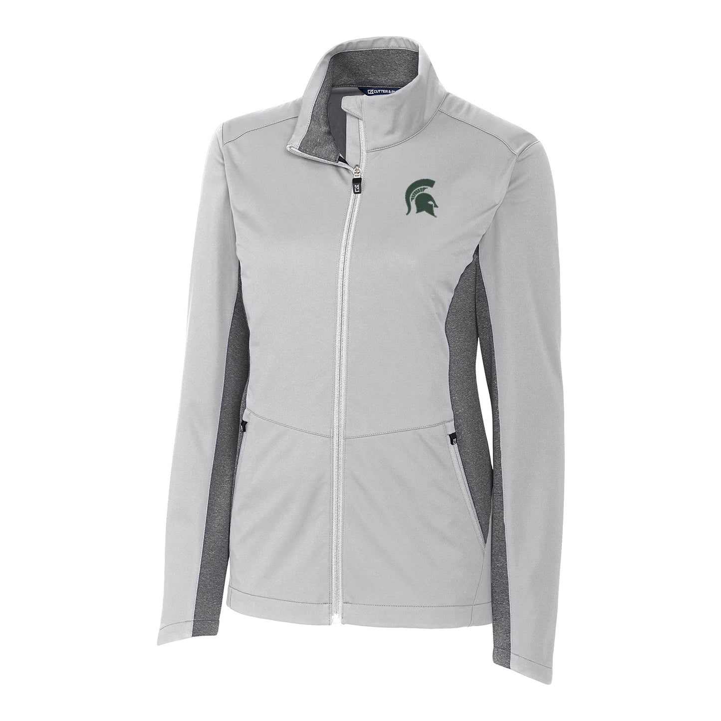 Women's Cutter & Buck White Michigan State Spartans Navigate Softshell Full-Zip Jacket