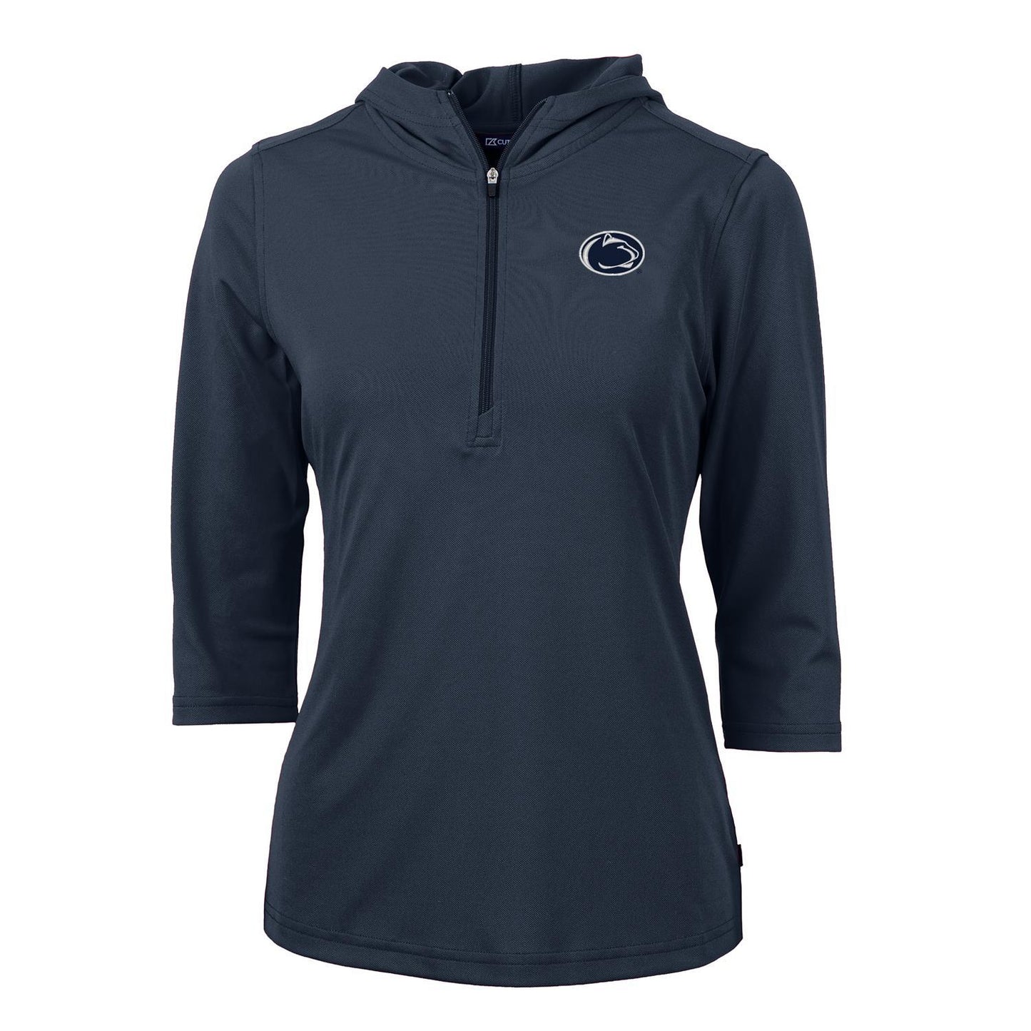 Women's Cutter & Buck Navy Penn State Nittany Lions Virtue Eco Pique 3/4 Sleeve Half-Zip Pullover Hoodie