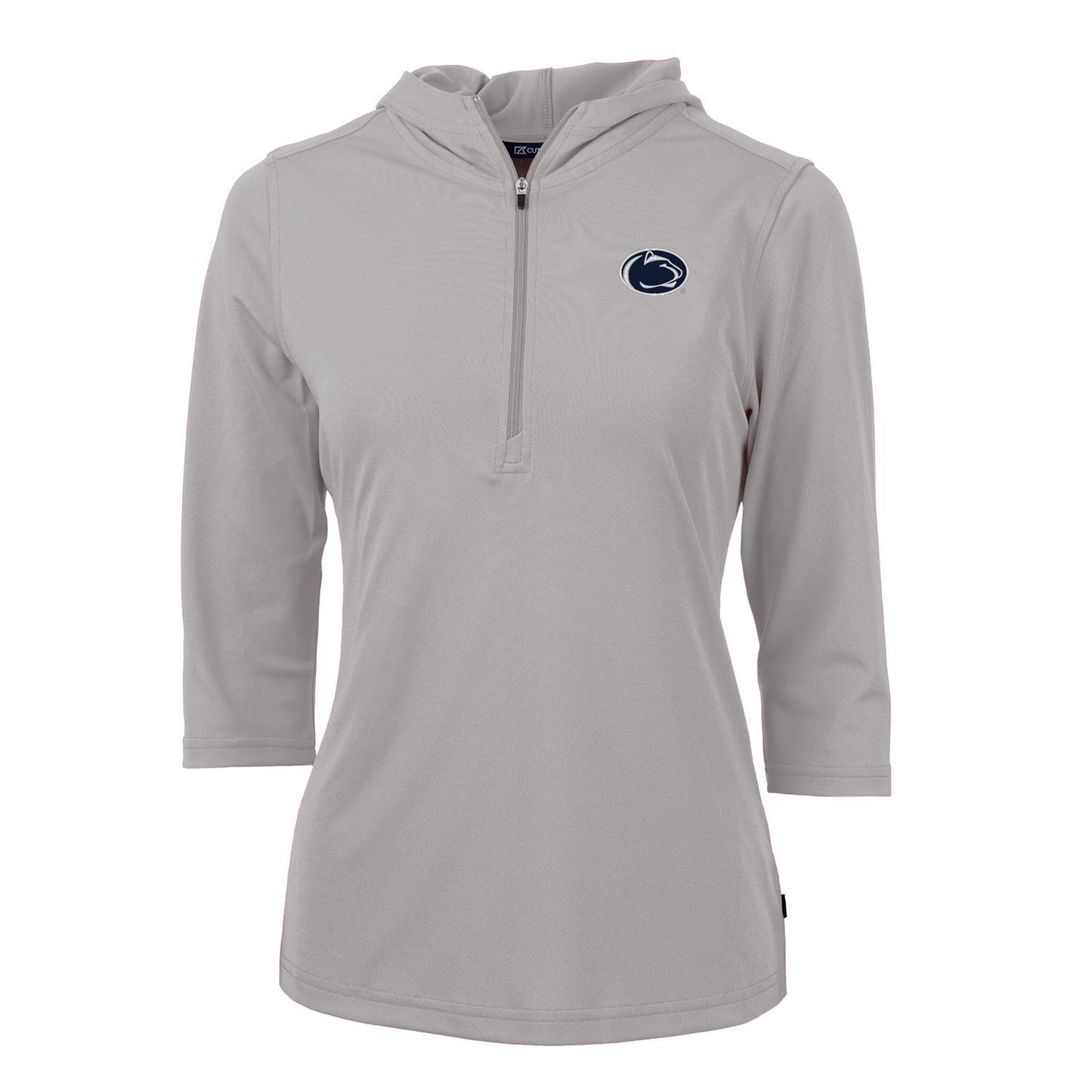 Women's Cutter & Buck Gray Penn State Nittany Lions Virtue Eco Pique 3/4 Sleeve Half-Zip Pullover Hoodie