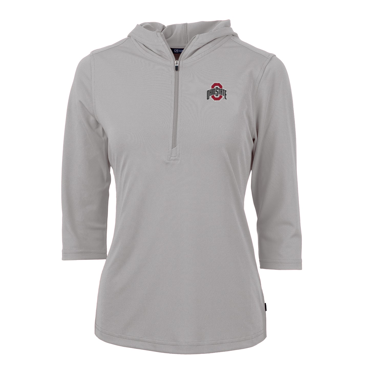 Women's Cutter & Buck Gray Ohio State Buckeyes Virtue Eco Pique 3/4 Sleeve Half-Zip Pullover Hoodie