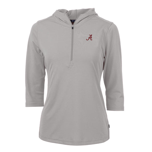 Women's Cutter & Buck Gray Alabama Crimson Tide Virtue Eco Pique 3/4 Sleeve Half-Zip Pullover Hoodie