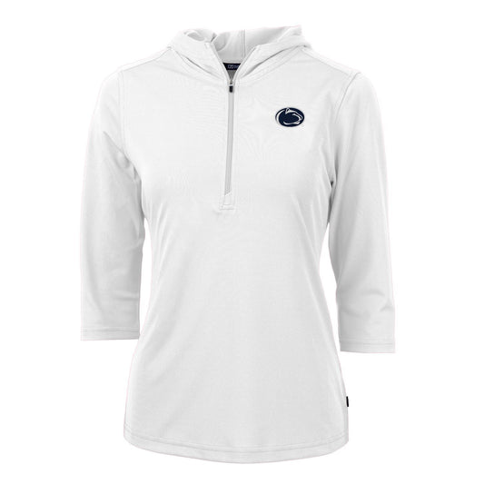 Women's Cutter & Buck White Penn State Nittany Lions Virtue Eco Pique 3/4 Sleeve Half-Zip Pullover Hoodie