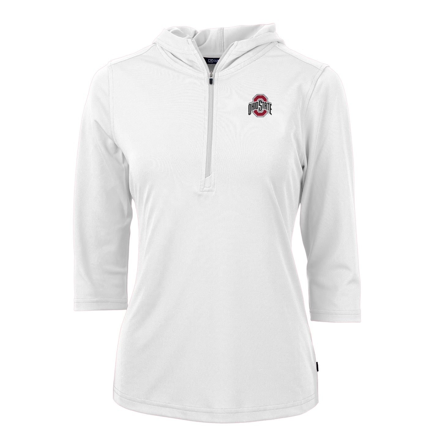 Women's Cutter & Buck White Ohio State Buckeyes Virtue Eco Pique 3/4 Sleeve Half-Zip Pullover Hoodie