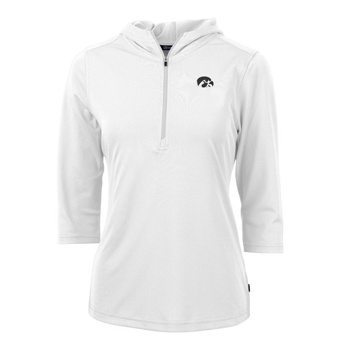 Women's Cutter & Buck White Iowa Hawkeyes Virtue Eco Pique 3/4 Sleeve Half-Zip Pullover Hoodie