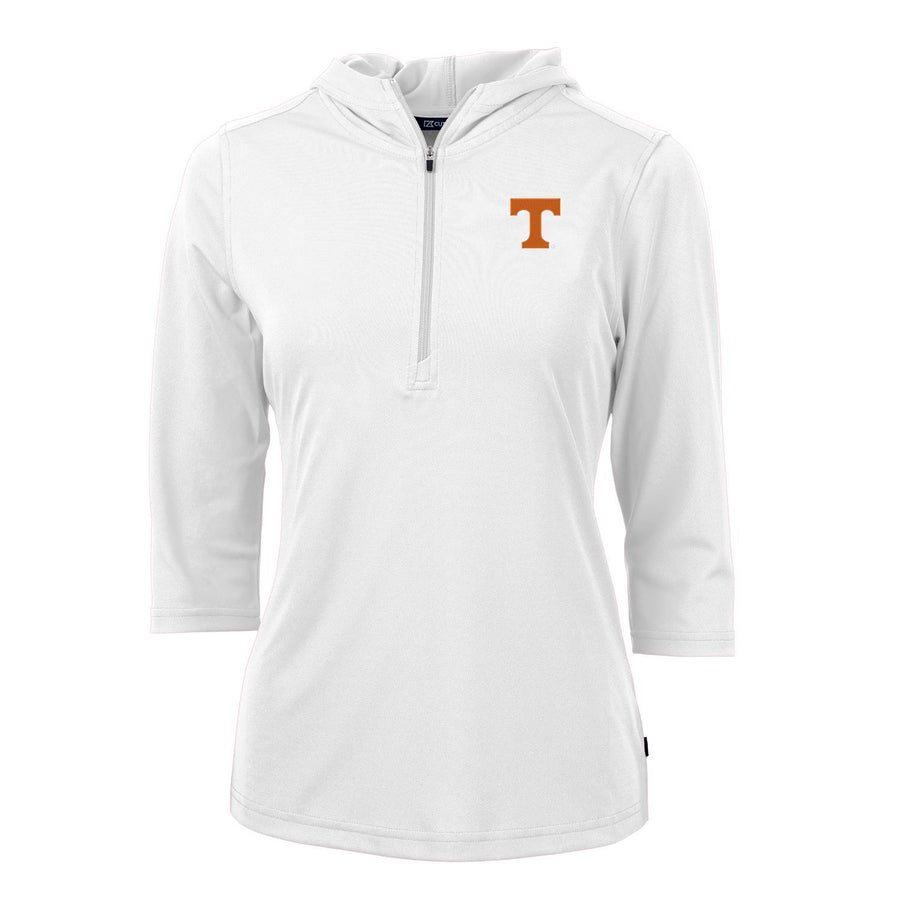 Women's Cutter & Buck White Tennessee Volunteers Virtue Eco Pique 3/4 Sleeve Half-Zip Pullover Hoodie