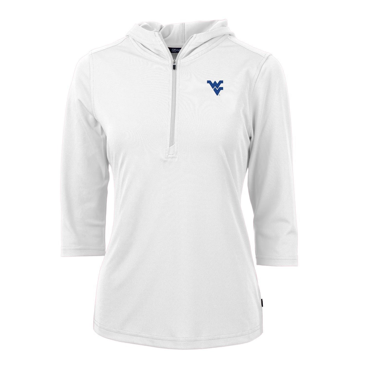 Women's Cutter & Buck White West Virginia Mountaineers Virtue Eco Pique 3/4 Sleeve Half-Zip Pullover Hoodie