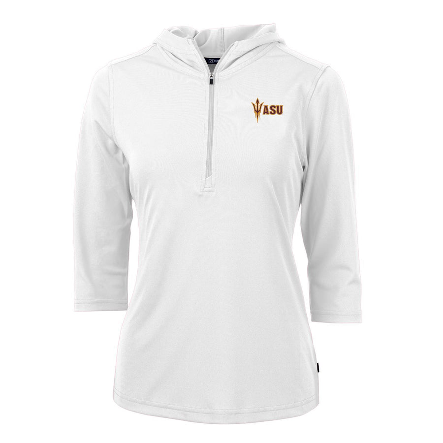 Women's Cutter & Buck White Arizona State Sun Devils Virtue Eco Pique 3/4 Sleeve Half-Zip Pullover Hoodie
