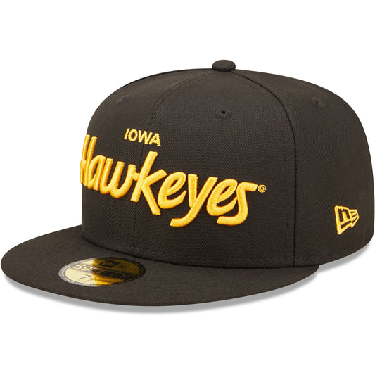 Men's New Era Black Iowa Hawkeyes Script Original 59FIFTY Fitted Hat