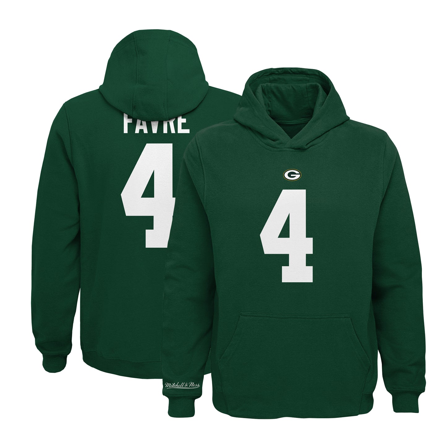 Youth Mitchell & Ness Brett Favre Green Green Bay Packers Retired Player Name & Number Pullover Hoodie