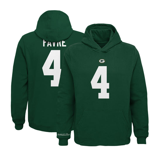 Youth Mitchell & Ness Brett Favre Green Green Bay Packers Retired Player Name & Number Pullover Hoodie