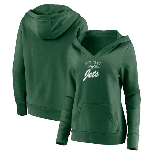 Women's Fanatics Green New York Jets Victory Crossover V-Neck Pullover Hoodie