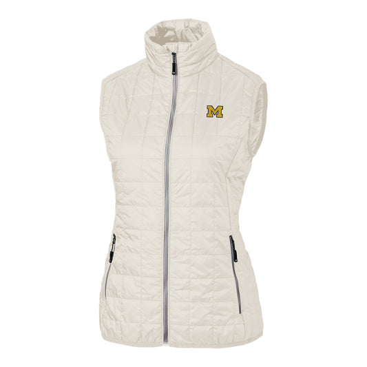 Women's Cutter & Buck White Michigan Wolverines Rainier PrimaLoft Eco Full-Zip Vest