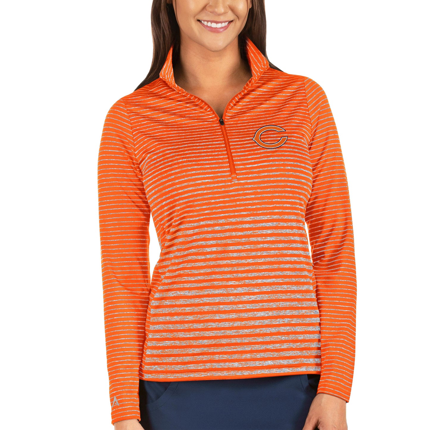 Women's Antigua Orange Chicago Bears Pace Half-Zip Pullover Jacket