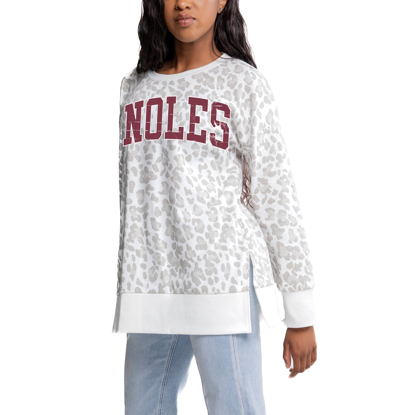 Women's Gameday Couture Gray Florida State Seminoles Side-Slit French Terry Crewneck Sweatshirt
