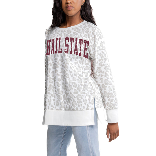 Women's Gameday Couture Gray Mississippi State Bulldogs Side-Slit French Terry Crewneck Sweatshirt