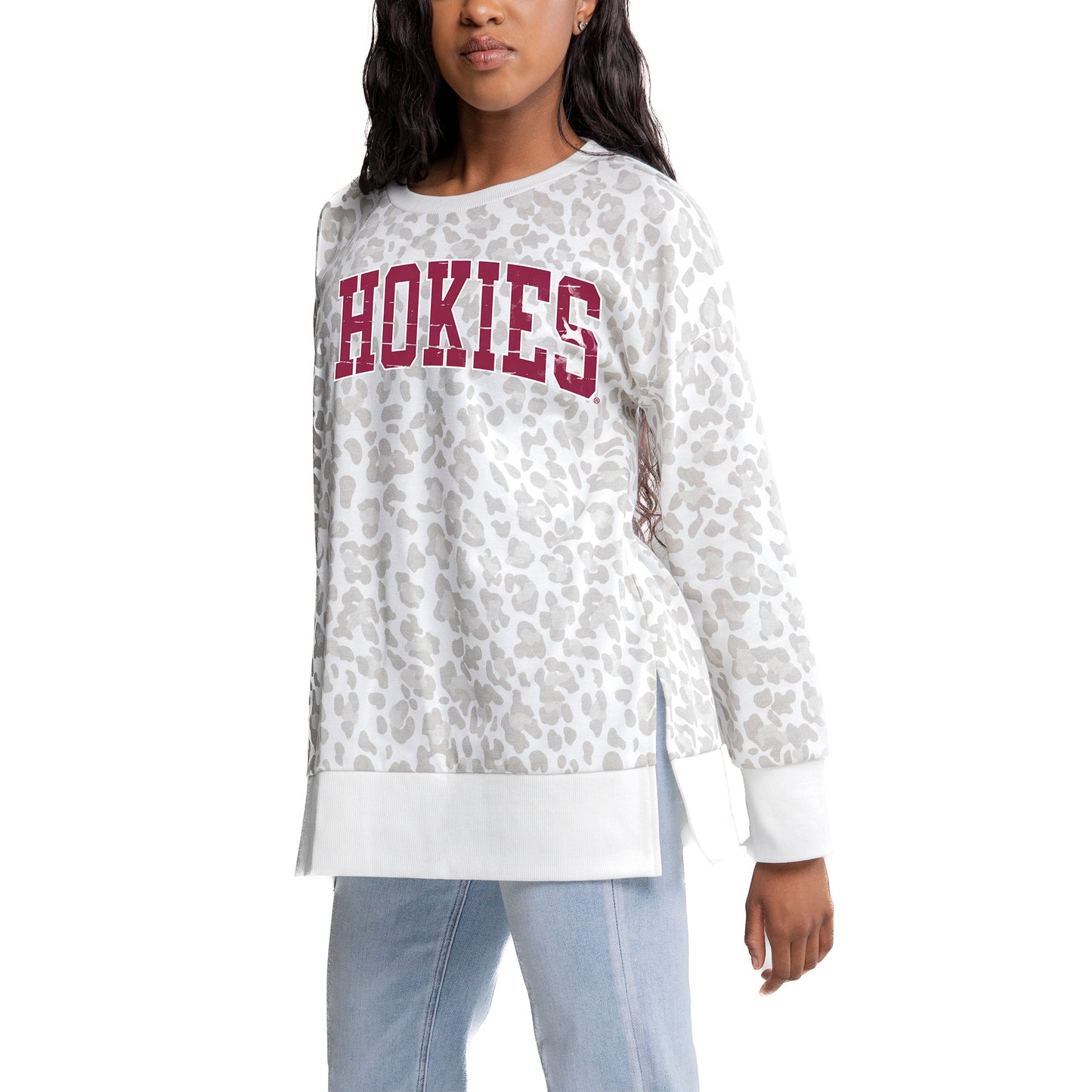 Women's Gameday Couture Gray Virginia Tech Hokies Side-Slit French Terry Crewneck Sweatshirt