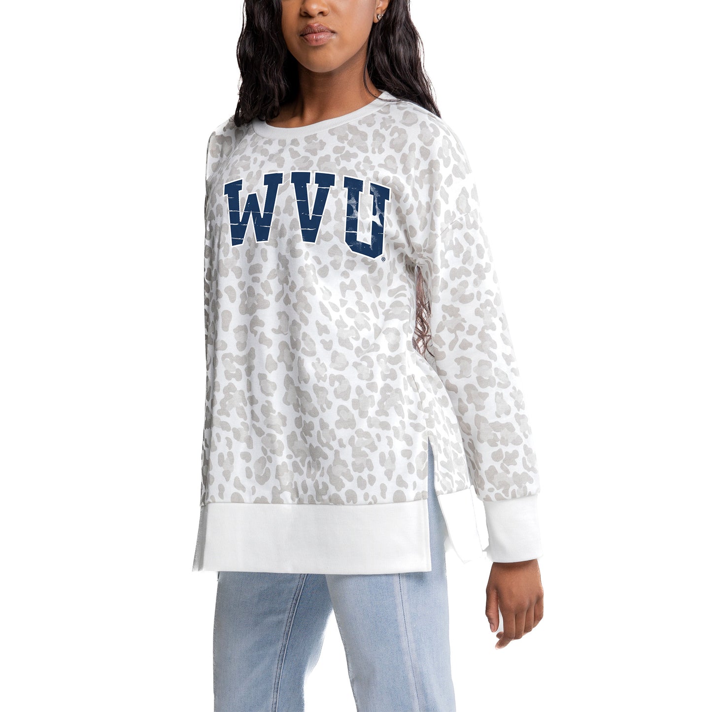 Women's Gameday Couture Gray West Virginia Mountaineers Side-Slit French Terry Crewneck Sweatshirt