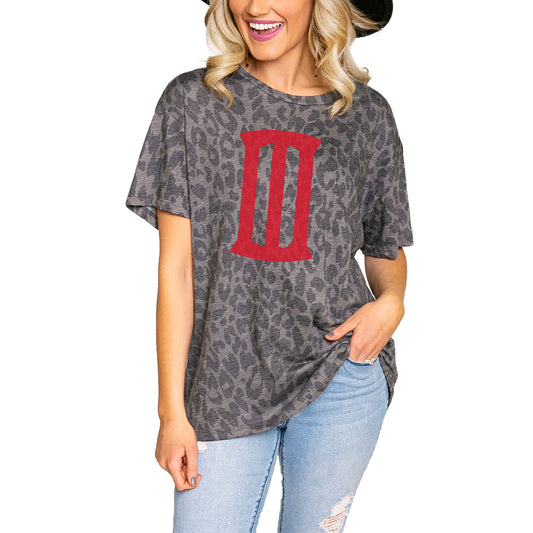 Women's Gameday Couture Gray/White Nebraska Huskers Tom Osborne 255 Collection Loose Fit Leopard T-Shirt