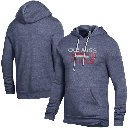 Men's Alternative Apparel Heathered Navy Ole Miss Rebels Team Stack Challenger Tri-Blend Pullover Hoodie