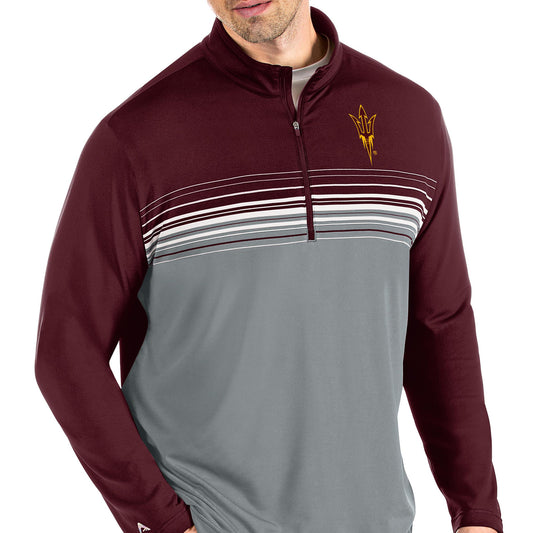 Men's Antigua Maroon/Gray Arizona State Sun Devils Pace Quarter-Zip Pullover Jacket