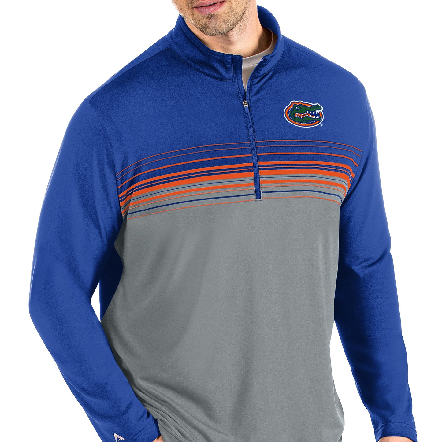 Men's Antigua Royal/Orange Florida Gators Pace Quarter-Zip Pullover Jacket