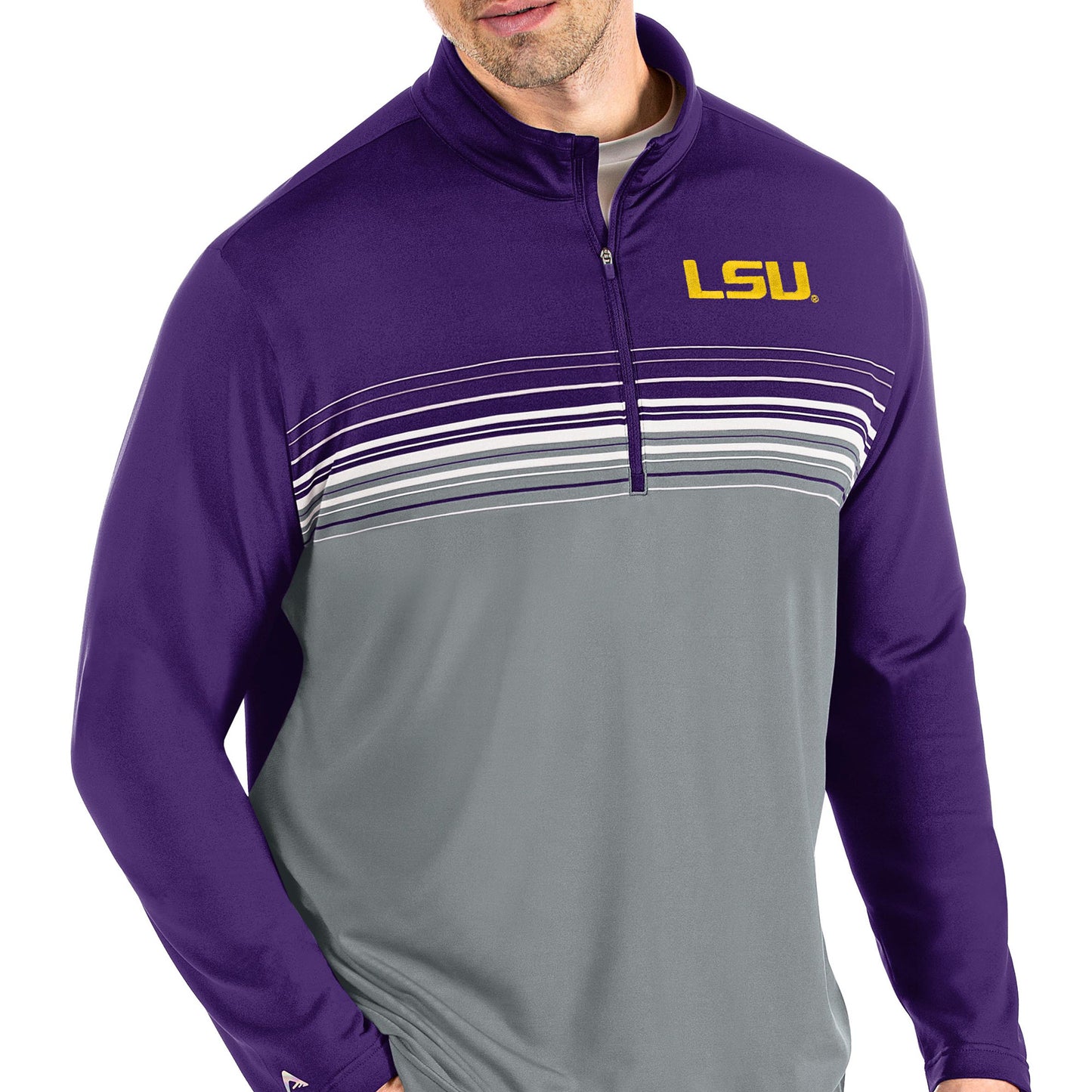 Men's Antigua Purple/Gray LSU Tigers Pace Quarter-Zip Pullover Jacket