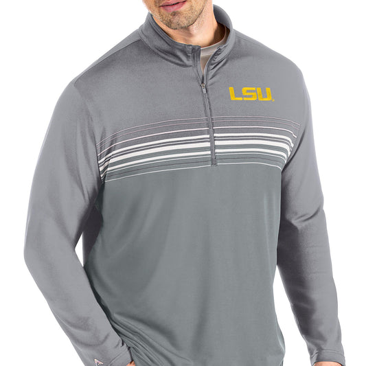 Men's Antigua Steel/Gray LSU Tigers Pace Quarter-Zip Pullover Jacket