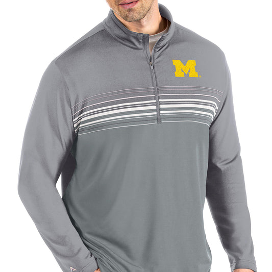 Men's Antigua Steel/Gray Michigan Wolverines Pace Quarter-Zip Pullover Jacket