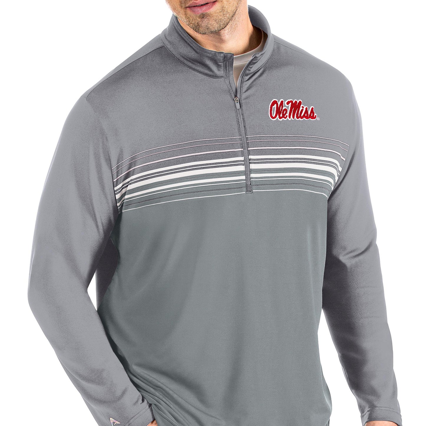 Men's Antigua Steel/Gray Ole Miss Rebels Pace Quarter-Zip Pullover Jacket