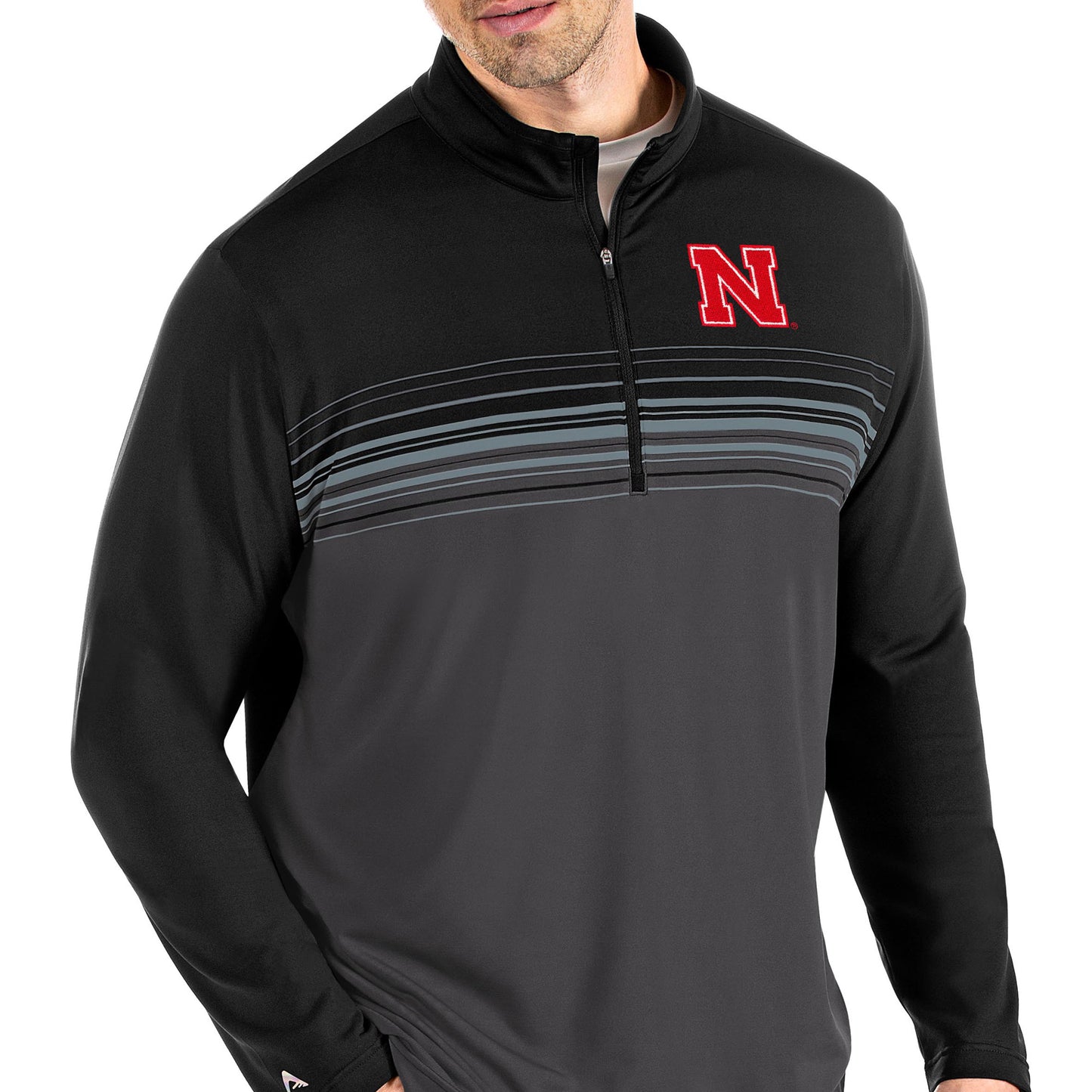 Men's Antigua Black/Gray Nebraska Huskers Pace Quarter-Zip Pullover Jacket