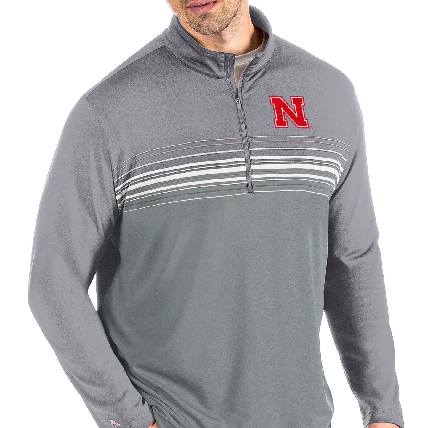 Men's Antigua Steel/Gray Nebraska Huskers Pace Quarter-Zip Pullover Jacket