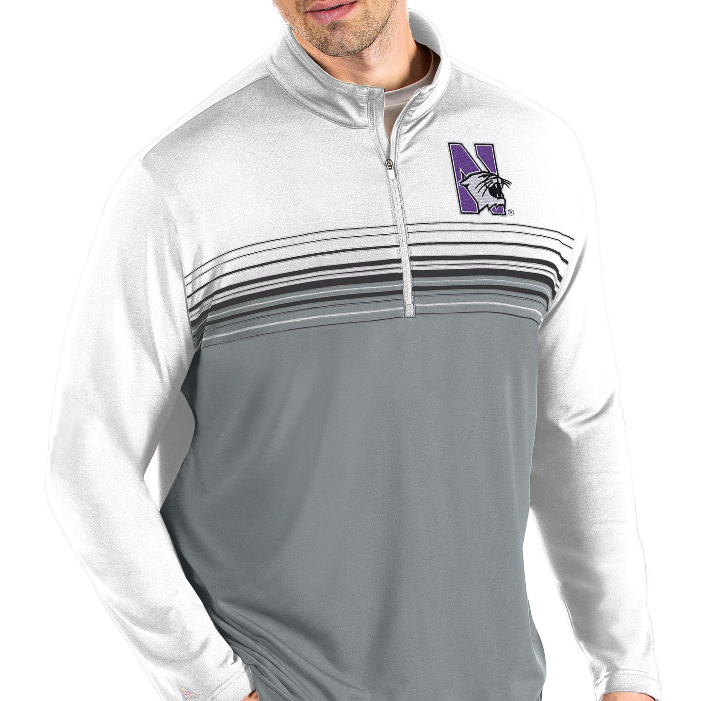 Men's Antigua White/Gray Northwestern Wildcats Pace Quarter-Zip Pullover Jacket