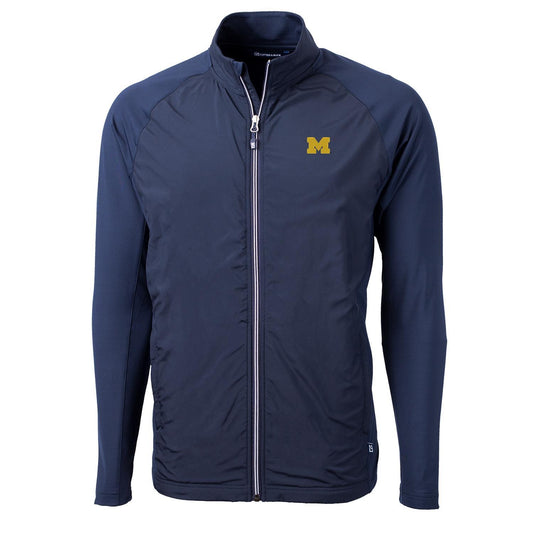 Men's Cutter & Buck Navy Michigan Wolverines Adapt Eco Knit Full-Zip Jacket