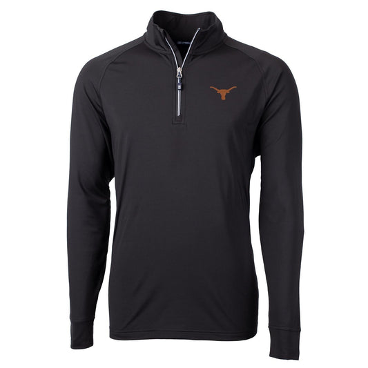 Men's Cutter & Buck Black Texas Longhorns Adapt Eco Knit Quarter-Zip Pullover Jacket