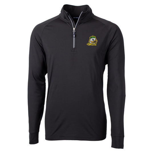 Men's Cutter & Buck Black Oregon Ducks Adapt Eco Knit Quarter-Zip Pullover Jacket