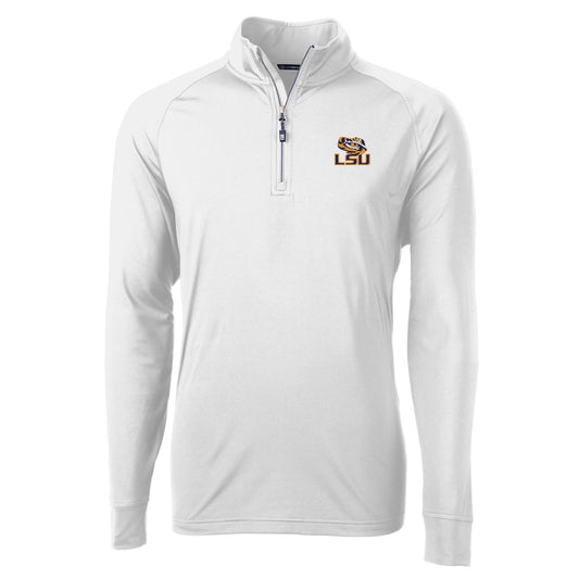 Men's Cutter & Buck White LSU Tigers Adapt Eco Knit Quarter-Zip Pullover Jacket