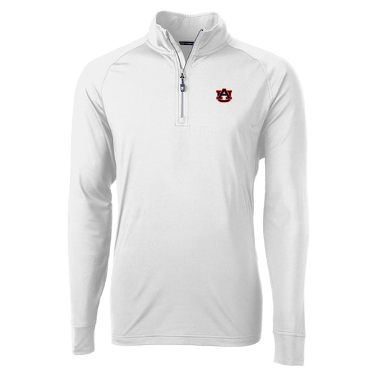 Men's Cutter & Buck White Auburn Tigers Adapt Eco Knit Quarter-Zip Pullover Jacket