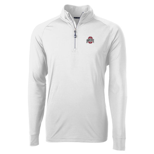 Men's Cutter & Buck White Ohio State Buckeyes Adapt Eco Knit Quarter-Zip Pullover Jacket