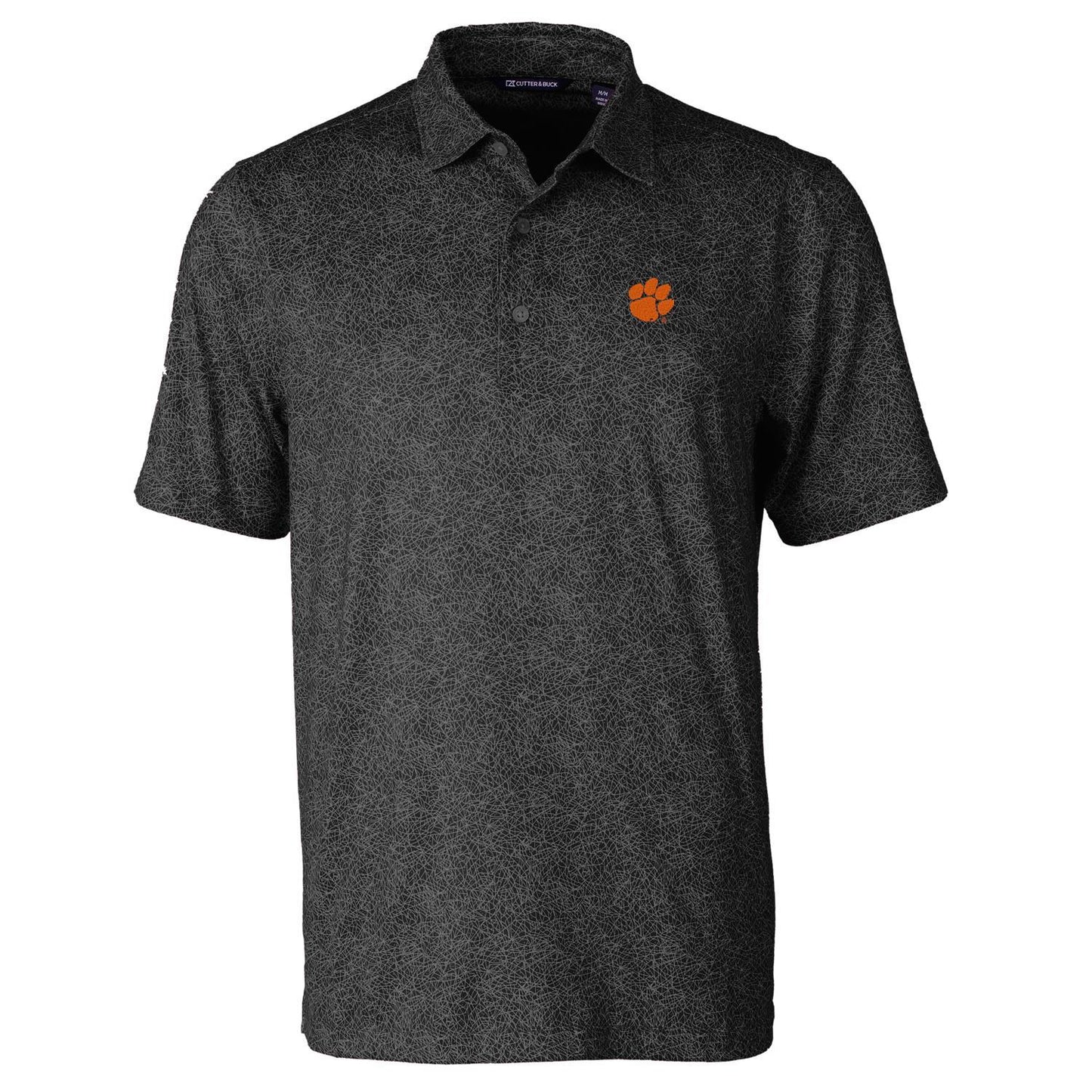 Men's Cutter & Buck Black Clemson Tigers Pike Constellation Print Stretch Polo