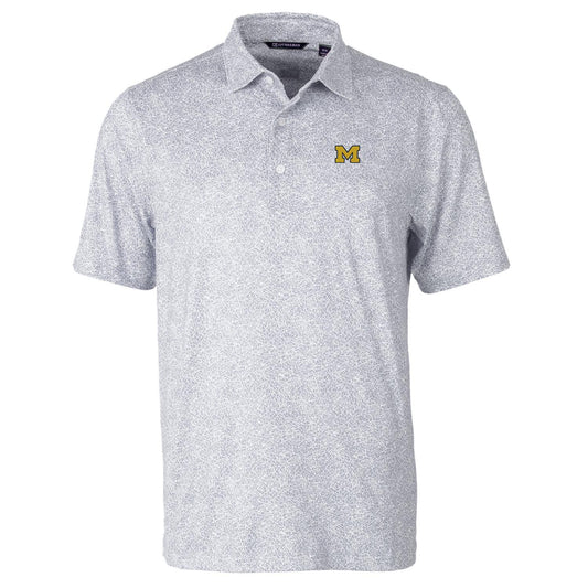 Men's Cutter & Buck Gray Michigan Wolverines Pike Constellation Print Stretch Polo