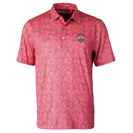 Men's Cutter & Buck Scarlet Ohio State Buckeyes Pike Constellation Print Stretch Polo