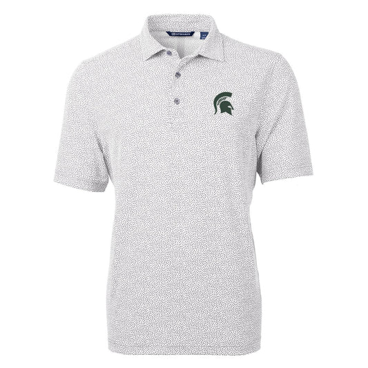 Men's Cutter & Buck Gray Michigan State Spartans Virtue Eco Pique Botanical Print Polo