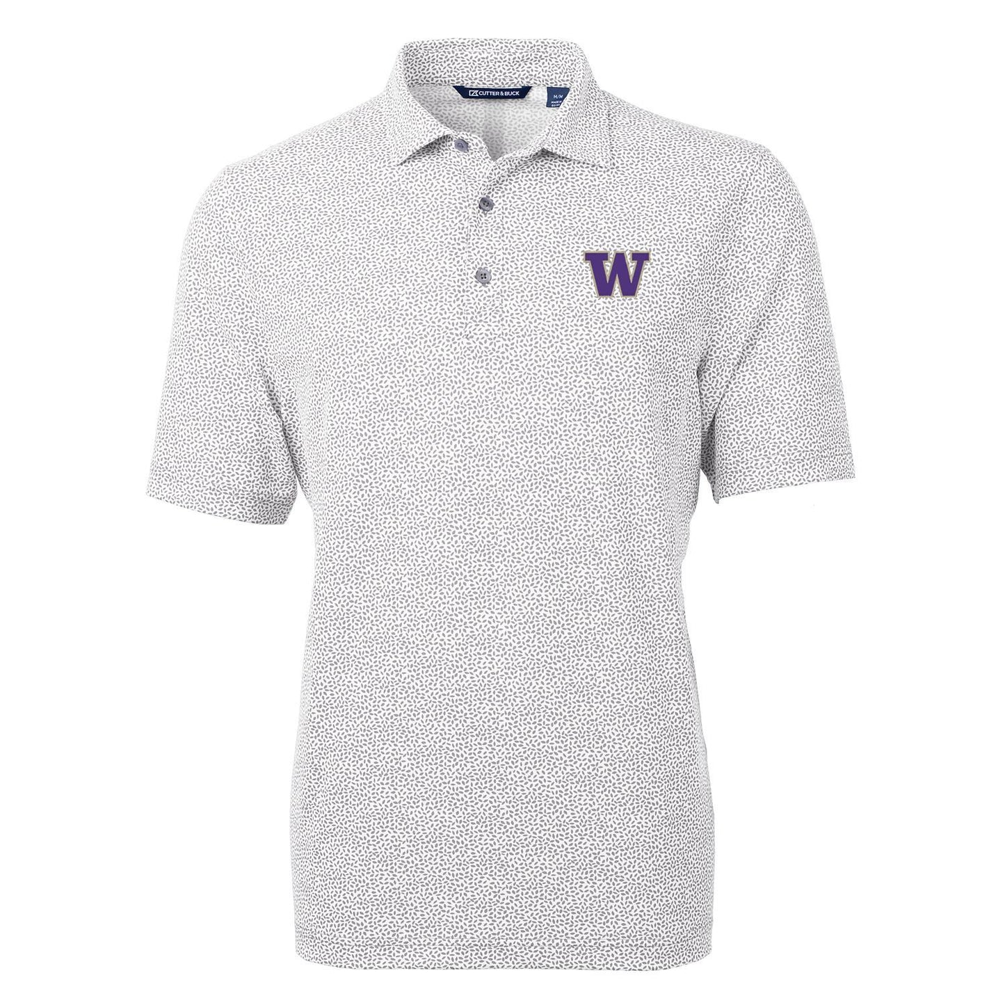 Men's Cutter & Buck Gray Washington Huskies Virtue Eco Pique Botanical Print Polo