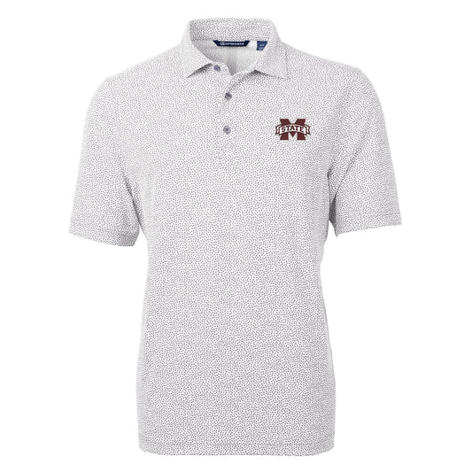 Men's Cutter & Buck Gray Mississippi State Bulldogs Virtue Eco Pique Botanical Print Polo
