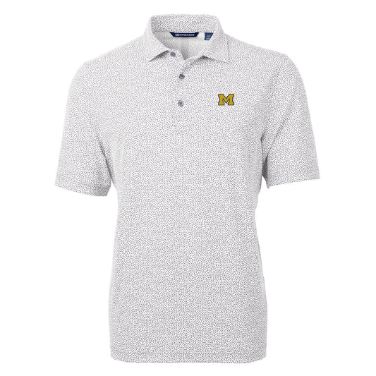 Men's Cutter & Buck Gray Michigan Wolverines Virtue Eco Pique Botanical Print Polo