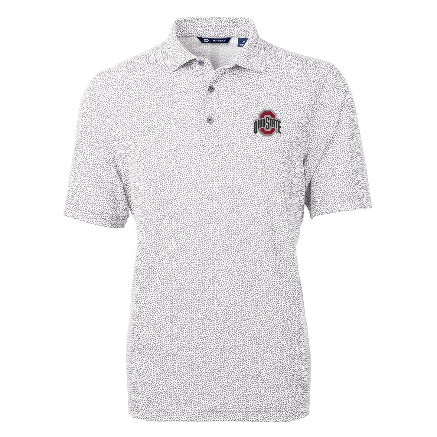 Men's Cutter & Buck Gray Ohio State Buckeyes Virtue Eco Pique Botanical Print Polo