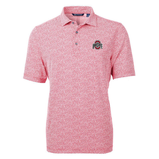 Men's Cutter & Buck Scarlet Ohio State Buckeyes Virtue Eco Pique Botanical Print Polo