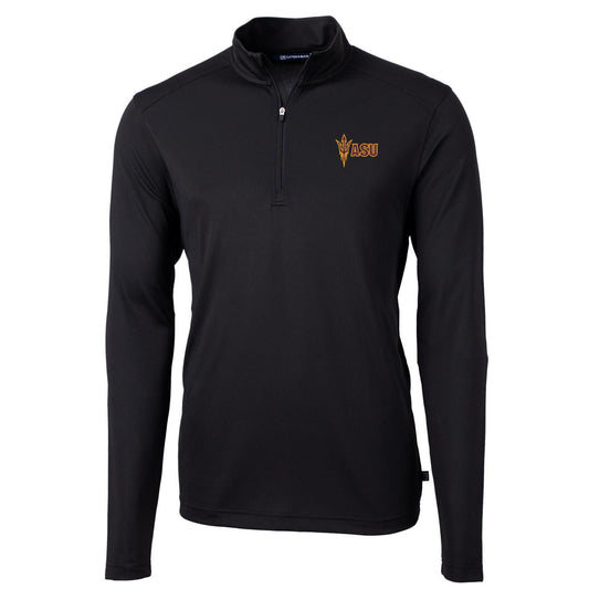 Men's Cutter & Buck Black Arizona State Sun Devils Virtue Eco Pique Recycled Quarter-Zip Jacket